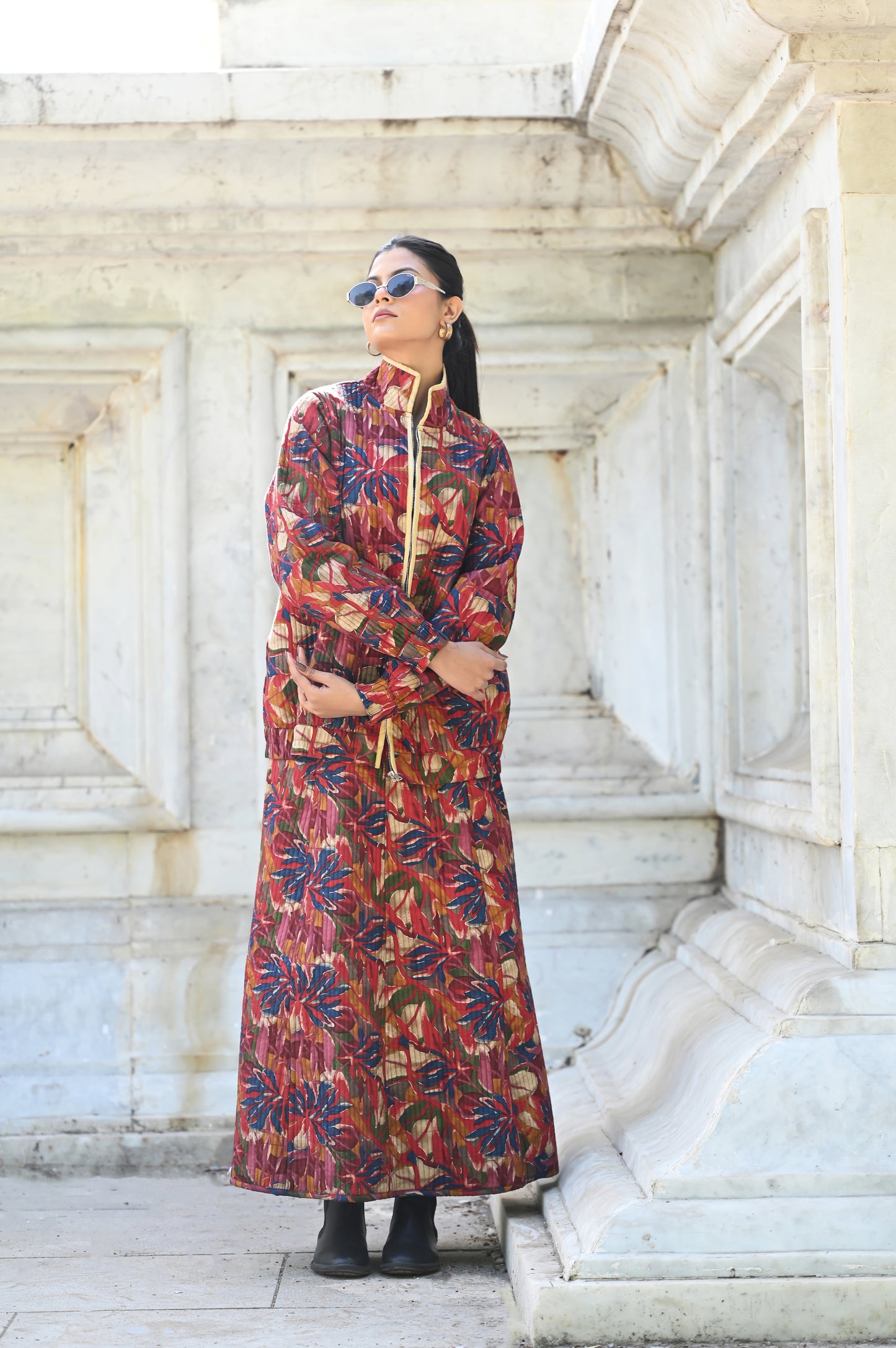 AYVEN FLORAL COTTON SILK WINTER QUILTED JACKET AND SKIRT- DELIVERY IN 10 TO 12 DAYS