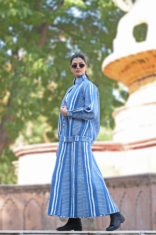 HARA BLUE  WINTER QUILTED JACKET AND SKIRT- DELIVERY IN 10  TO 12  DAYS