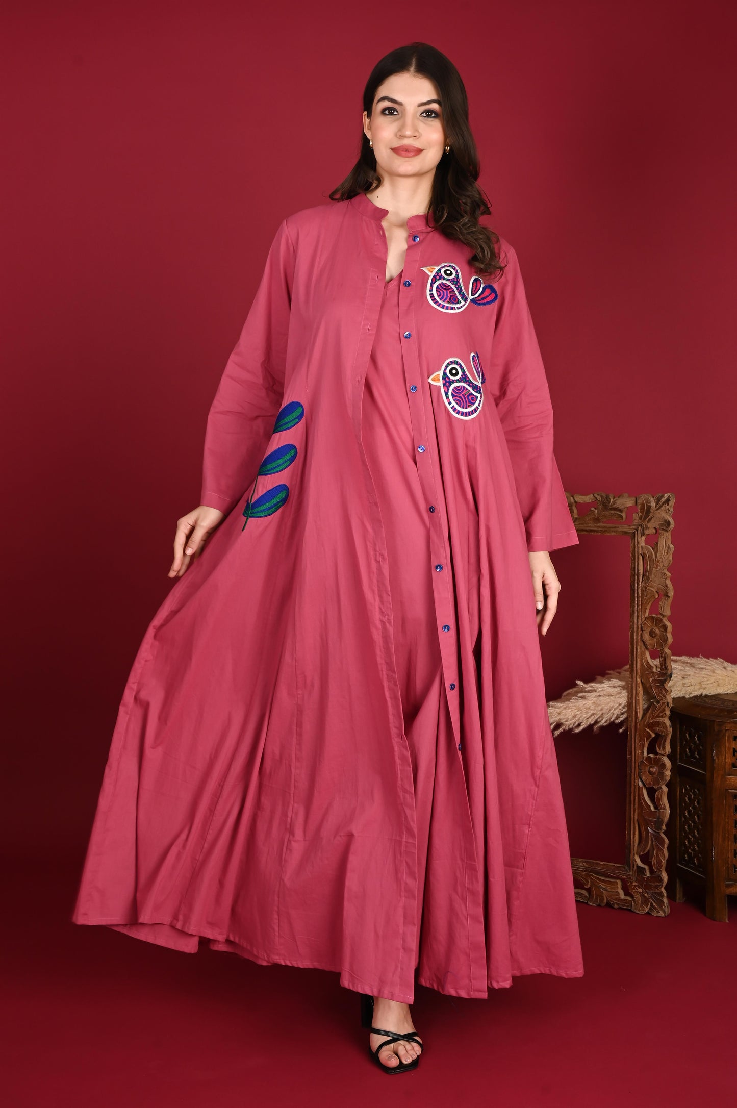 VAYU SET COTTON APPLIQUE Dark pink