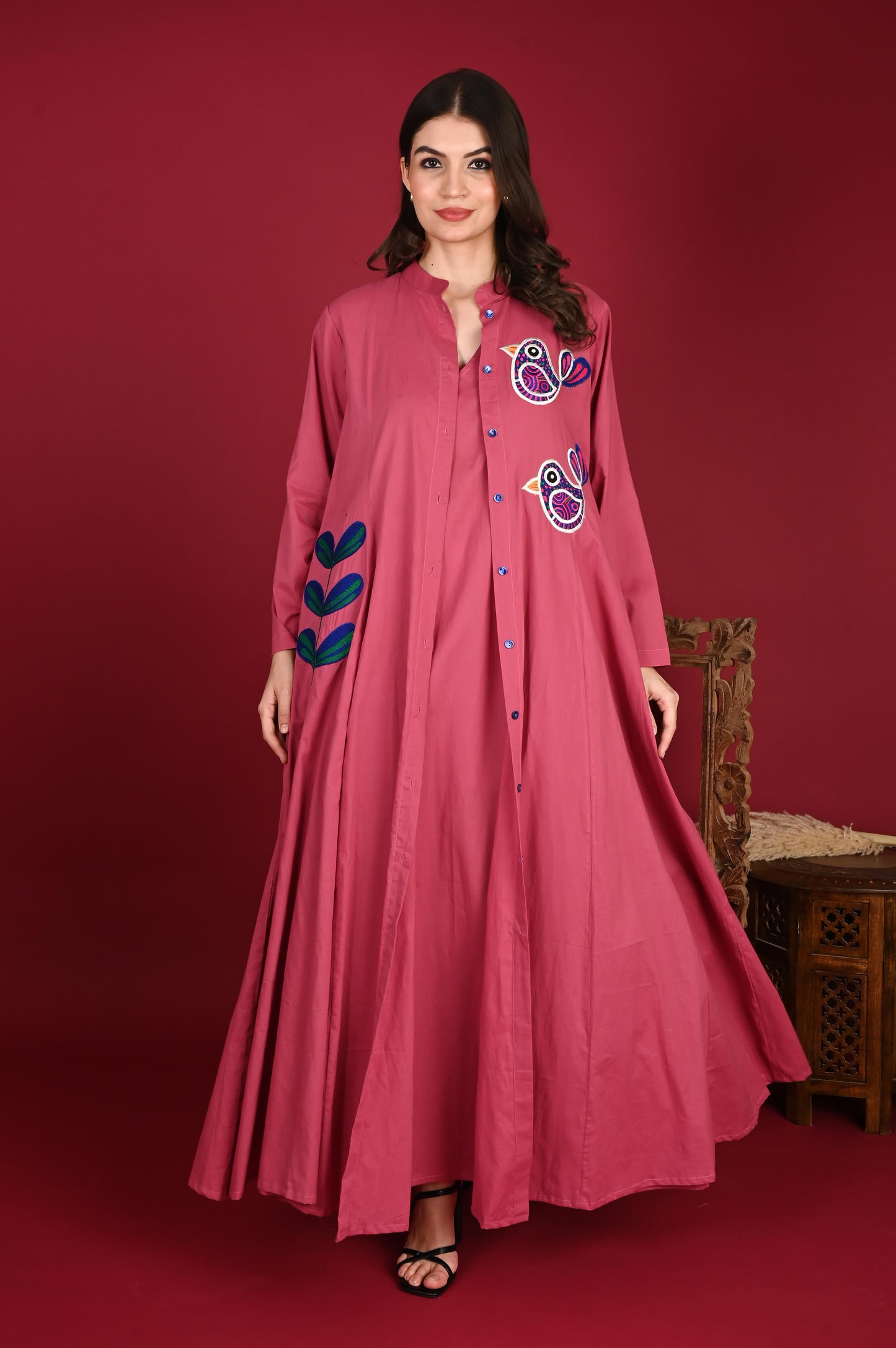 VAYU SET COTTON APPLIQUE Dark pink