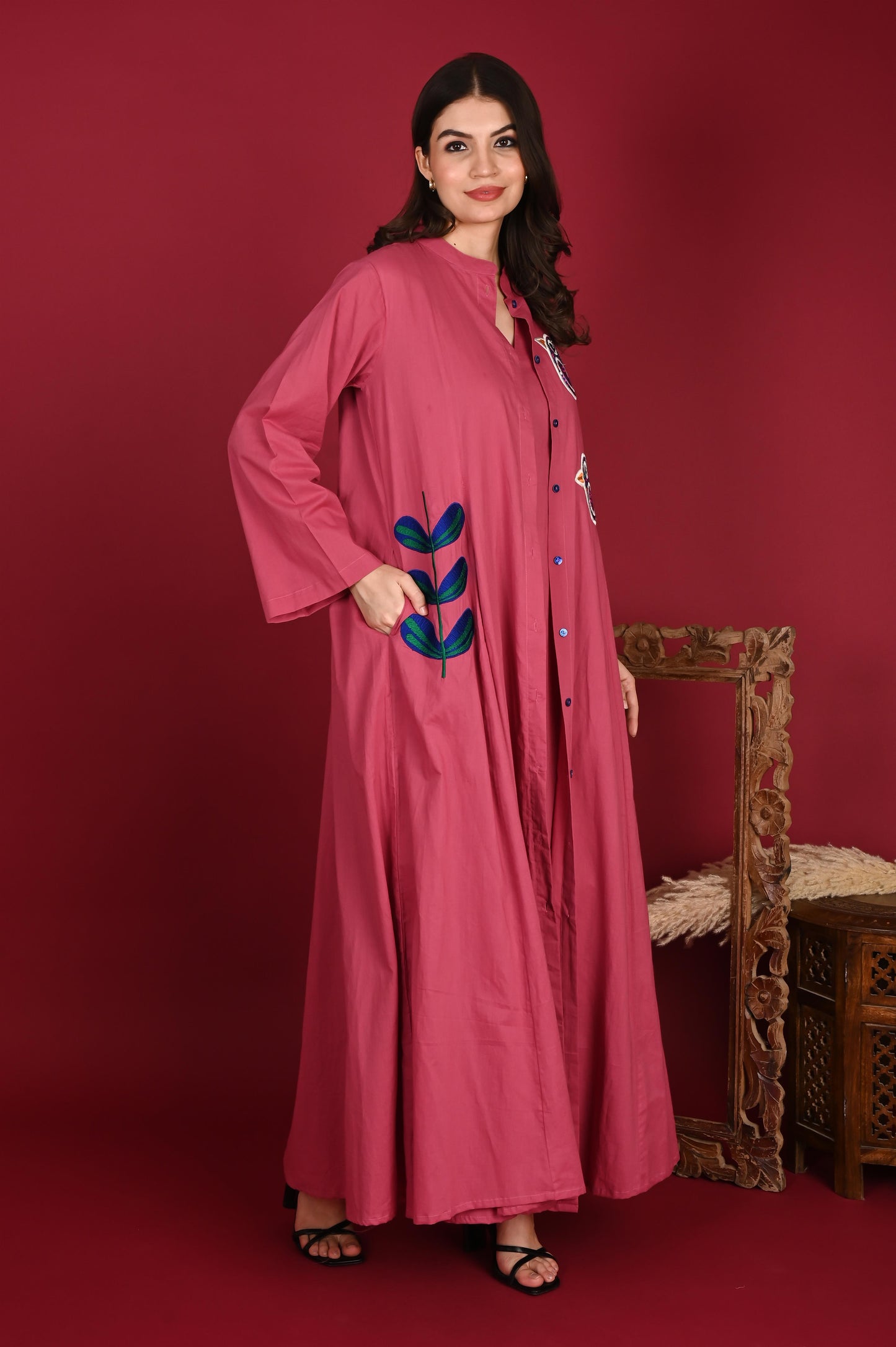 VAYU SET COTTON APPLIQUE Dark pink