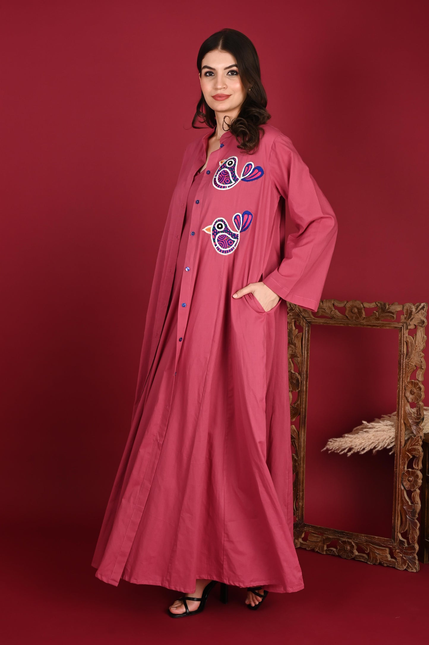 VAYU SET COTTON APPLIQUE Dark pink