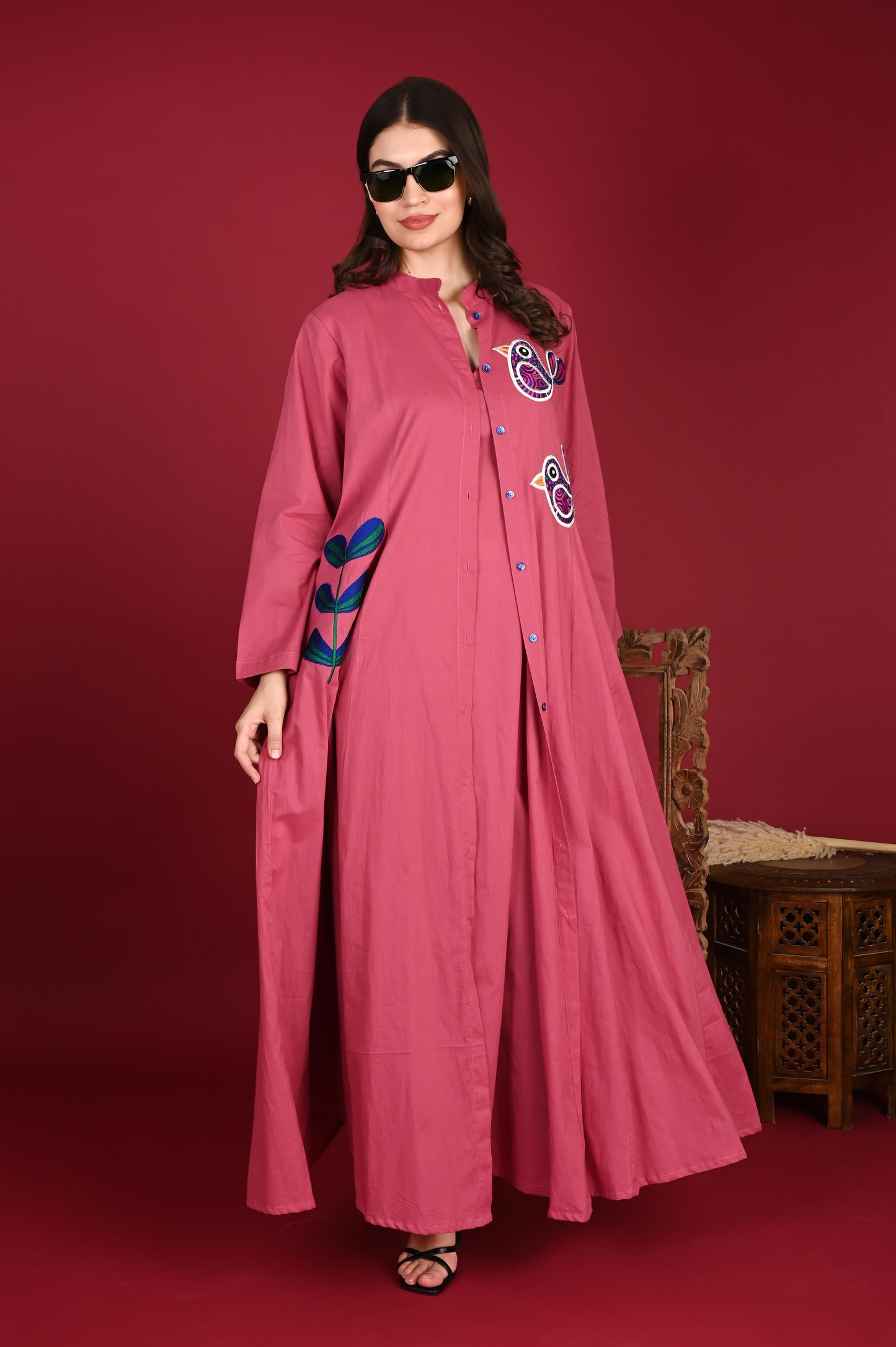 VAYU SET COTTON APPLIQUE Dark pink