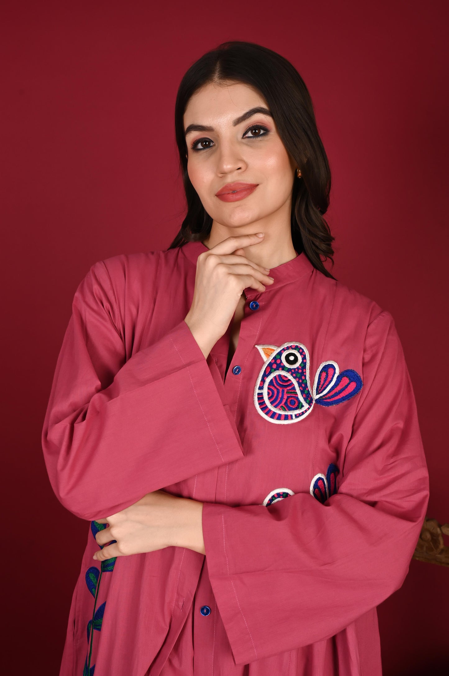 VAYU SET COTTON APPLIQUE Dark pink