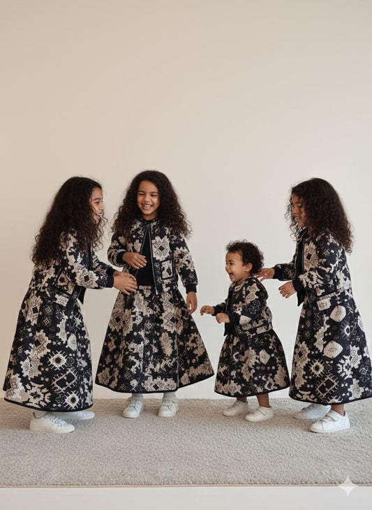 AYVEN black and beige WINTER QUILTED JACKET AND SKIRT KIDS- DELIVERY IN 10 TO 12 DAYS