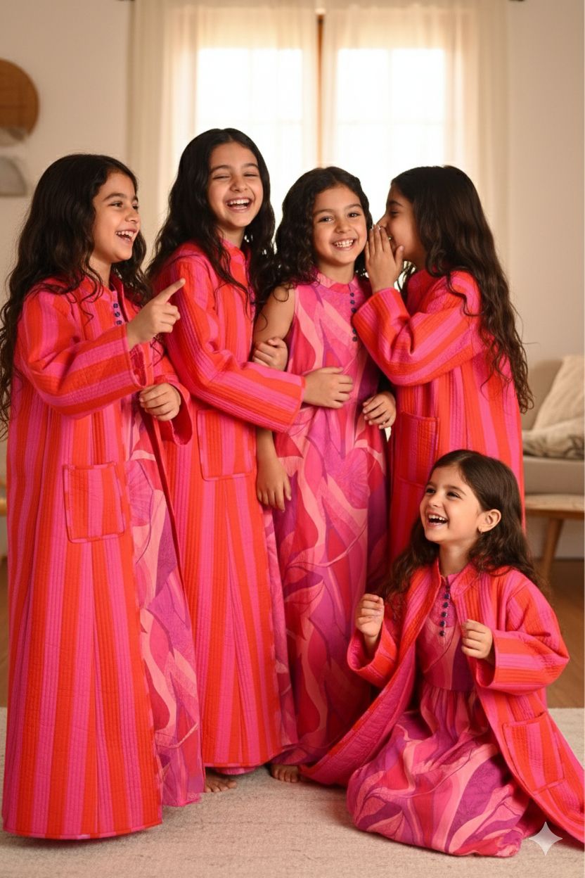 MINI fuschia cotton inner AND QUILTED JACKET SET-DELIVERY IN 10 TO 12 DAYS