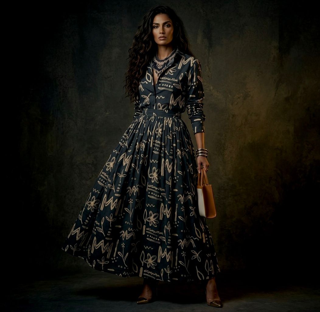 TATTVA  SKIRT AND SHIRT SET NAVY BLUE (SET OF 2) -Delivery in 1 TO 2 DAYS