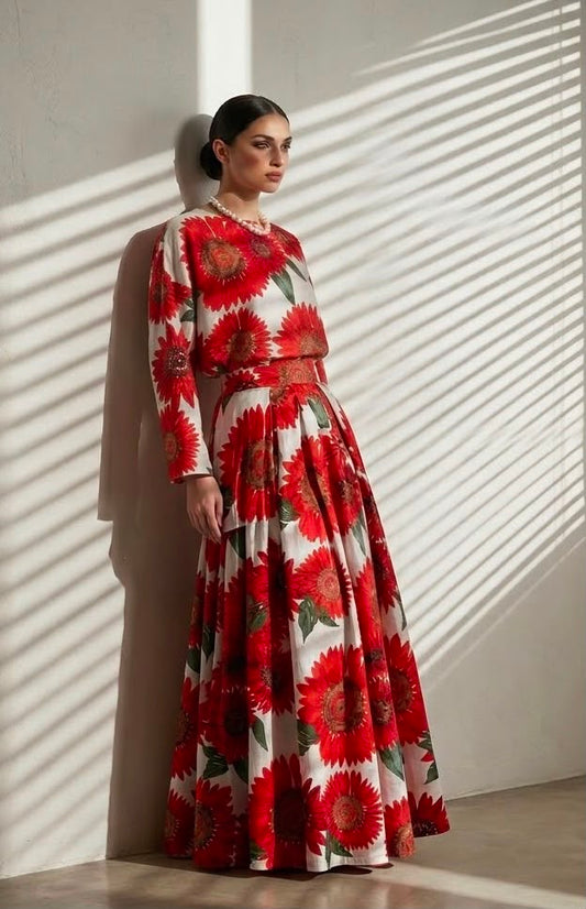 SITA  ORANGE SKIRT  AND SHIRT SET  (SET OF 2) -Delivery in 2 WEEKS