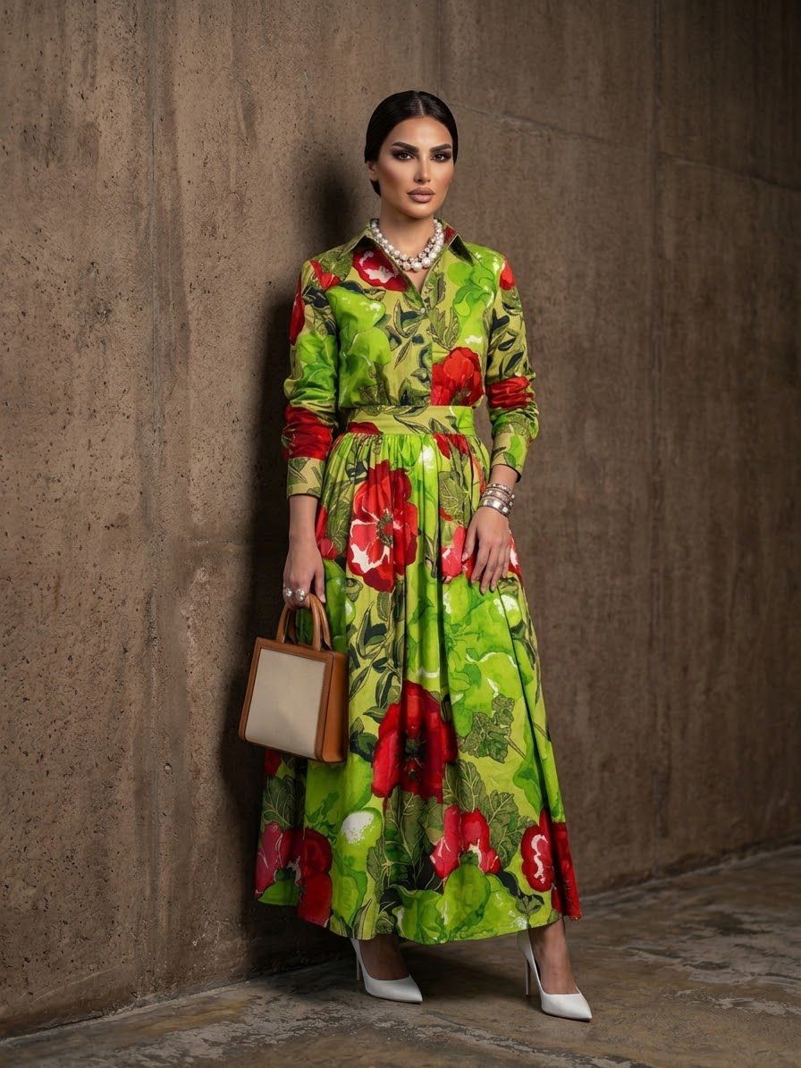 LUMEN  GREEN  SKIRT AND SHIRT SET (SET OF 2) -Delivery in 1 WEEK