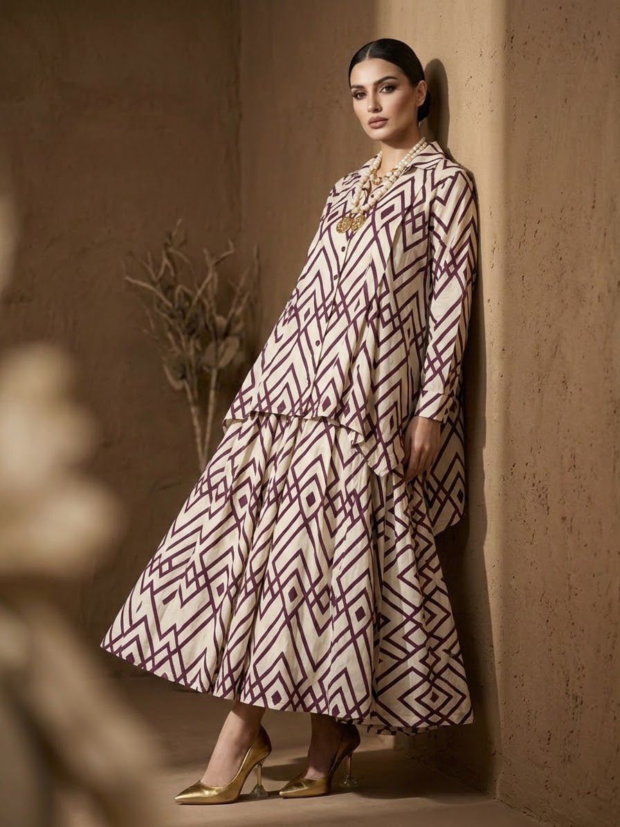 IVANA  BROWN SKIRT AND SHIRT  -Delivery in 1 WEEK
