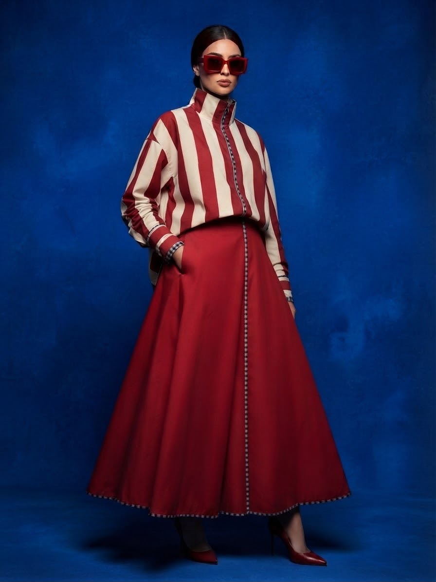 NISHA RED SHIRT AND SKIRT SET  (SET OF 2) -Delivery in 10 TO 12 DAYS