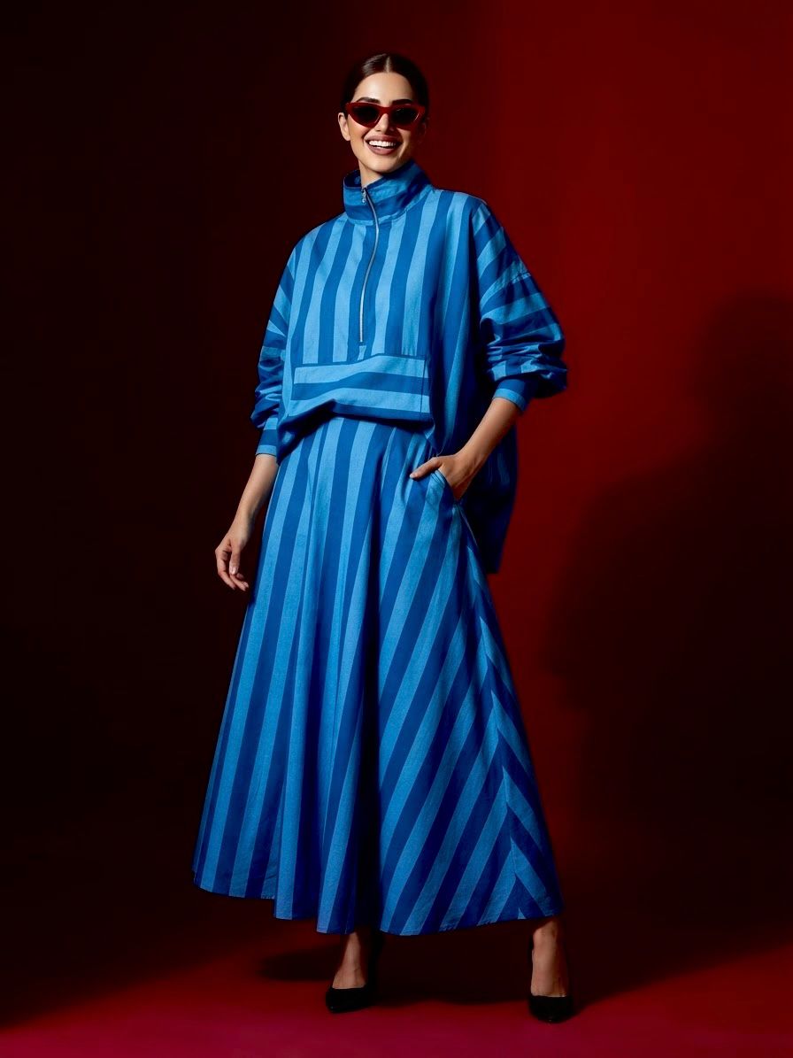 BLUE SHIRT AND SKIRT SET  (SET OF 2) -Delivery in 7 TO 10 DAYS