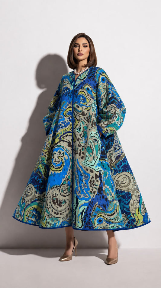 ARNA  BLUE quilted kaftan-DELIVERY IN 1 week