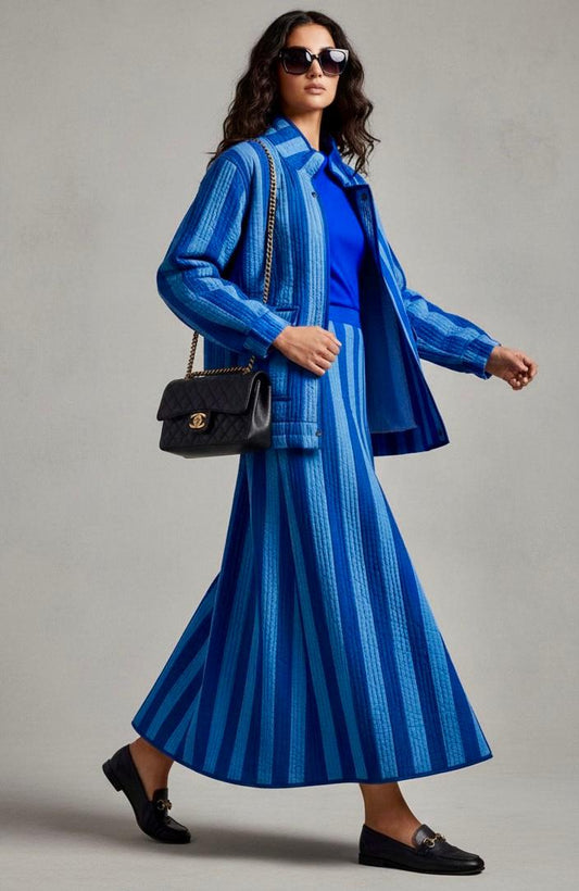 AYVEN BLUE WINTER QUILTED JACKET AND SKIRT- DELIVERY IN 10 TO 12 DAYS