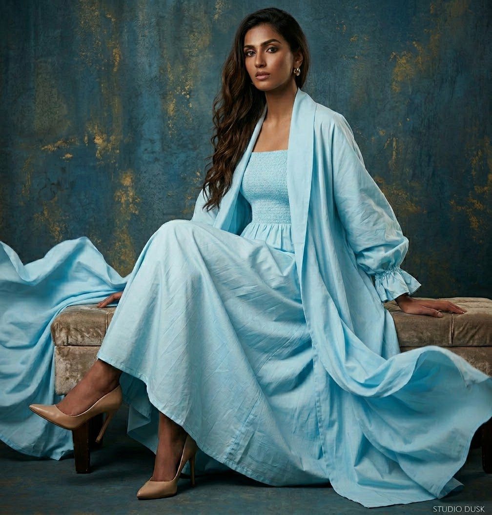 Kaya Blue SAREE JACKET KAFTAN