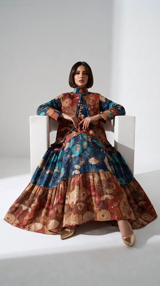 SASHA SET--DELIVERY IN 1 OR 2 DAYS-قفطان من القطن والحرير مع جاكيت شتوي مبطّن